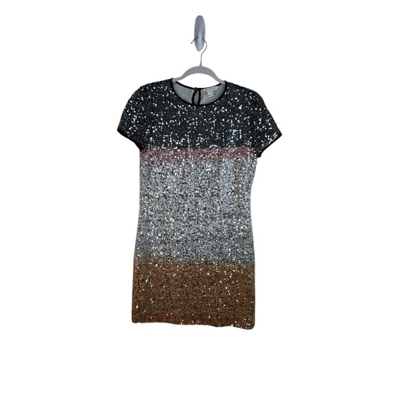 Diane Von Furstenberg Sequin Ombre Mini Dress Black/Gold Short Sleeve Womens 4 - Picture 2 of 10